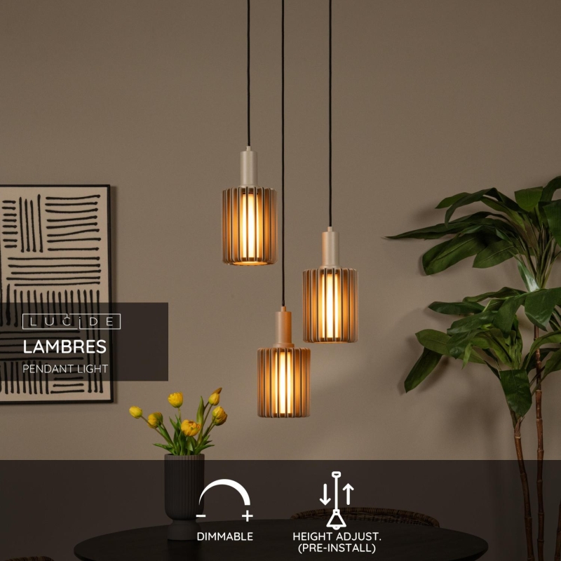 Lucide LAMBRES - Závesné svetlo - 3xE27 - Taupe